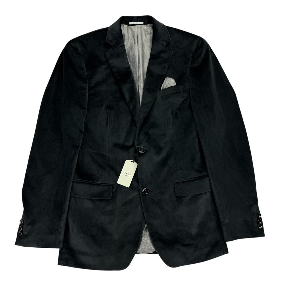 Alfani Mens Slim Fit Solid Velvet Sport Coat Black 38L